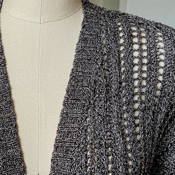 Chico's Additions Cardigan Sweater Gray Silver Metallic Open Knit - Picture 5 of 7